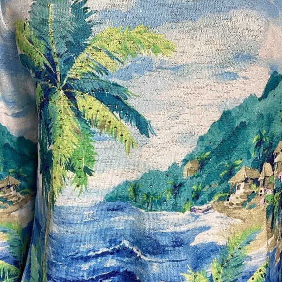 Alfred Dunner Waikiki Hawaii Tropical Top Rhinestone Accents Sz PM #231L - Picture 6 of 8